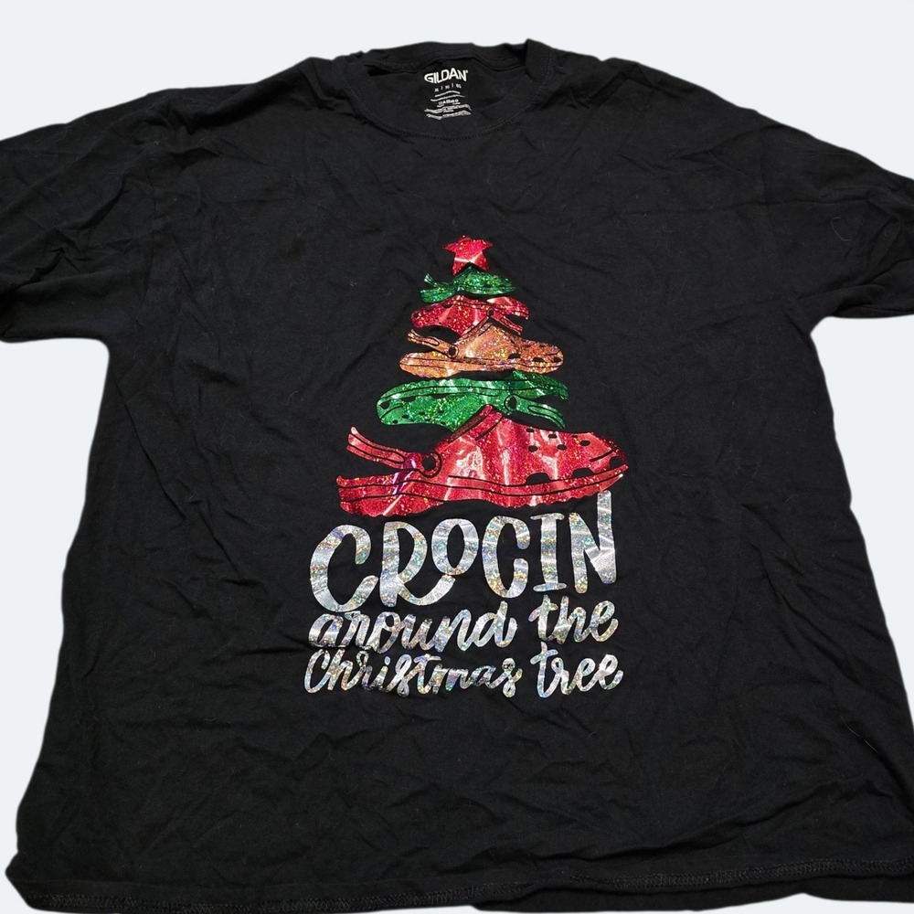 Crocin Around the Christmas Tree Graphic T-Shirt Unisex XL Funny Croc Tee